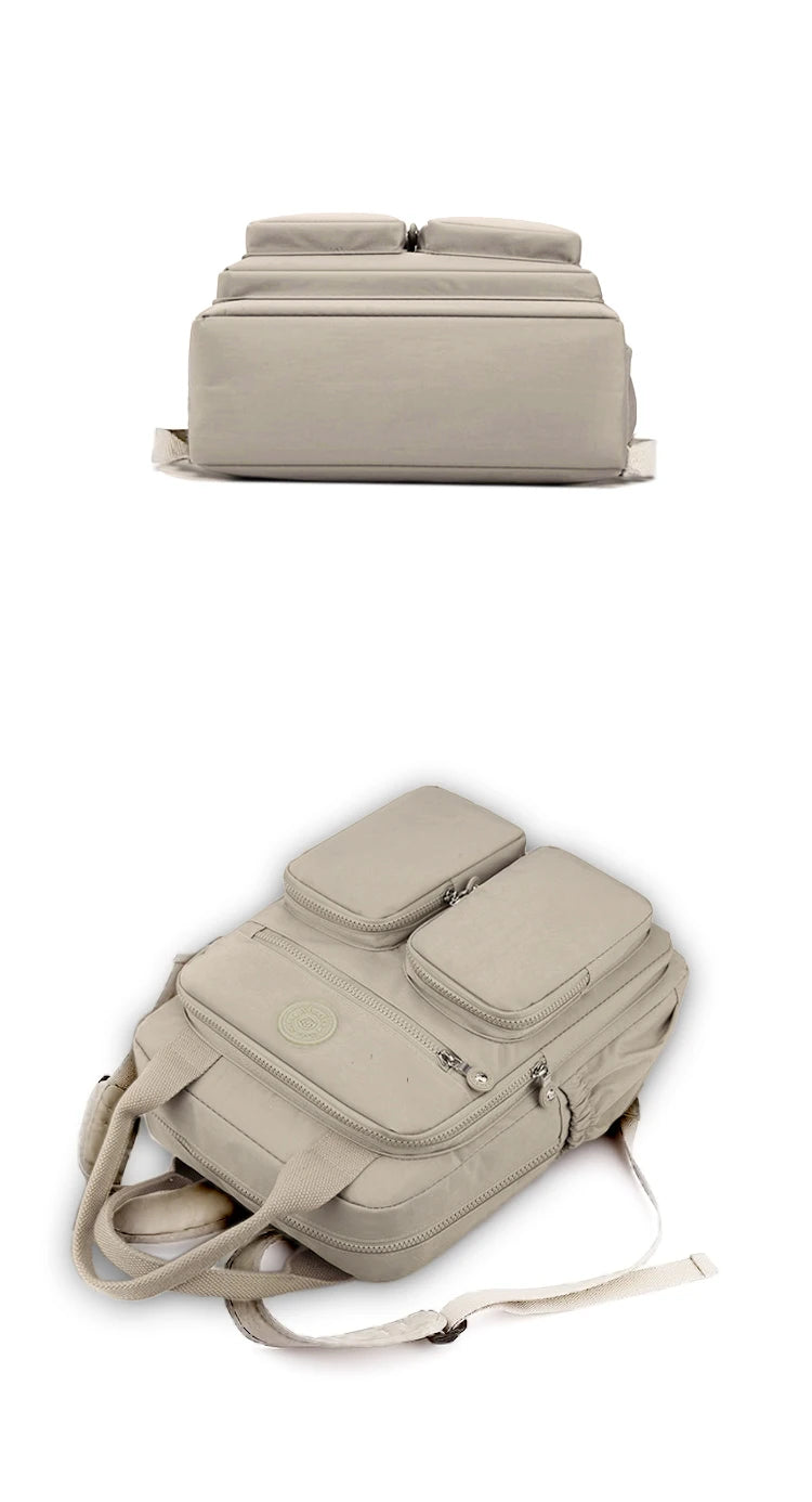 Fashion Multi-pocket Woman's Backpack Soft Handle Solid Color Nylon Travel Backpack Lightweight Casual School Backpacks