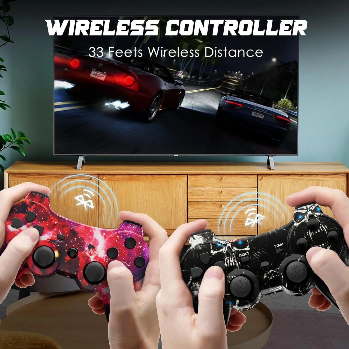 Controller für PS3, Wireless Controller mit Bewegungssensor, Double Virbration, Bluetooth-Fernbedienung für PlayStation 3, Totenkopf