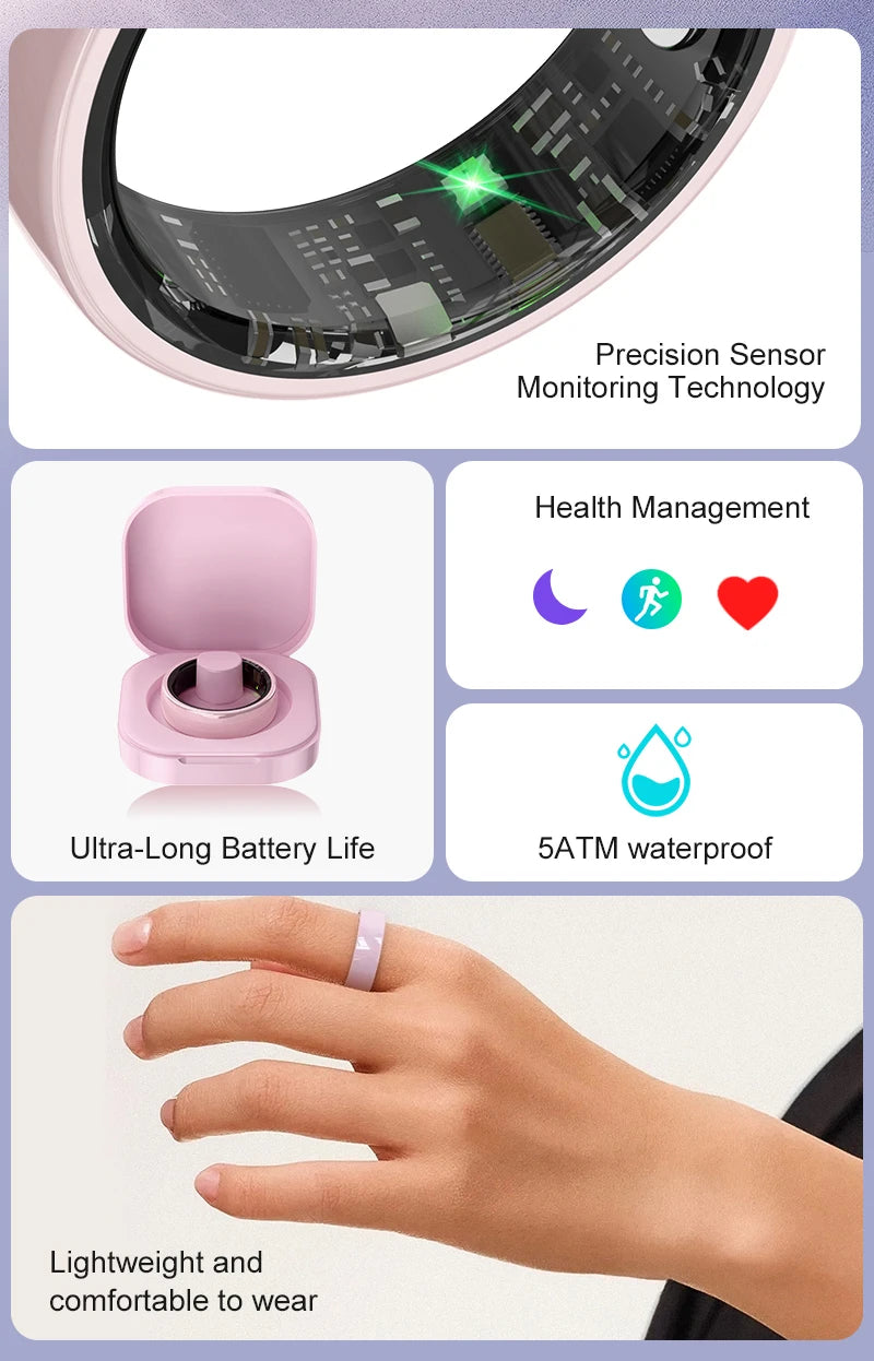 Bague Intelligente R12 Étanche 5ATM avec Étui de Chargement Hommes Femmes Moniteur de Fréquence Cardiaque et de Sommeil Smart Ring Sport Pour Téléphone Xiaomi Samsung