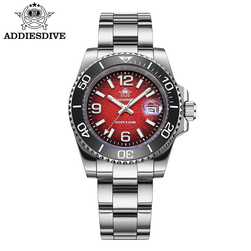 Montre de Plongée Homme ADDIESDIVE 41mm AD2513 Étanche 200m Acier Inoxydable 316L Montre-Bracelet à Quartz Calendrier BGW9 Super Lumineux