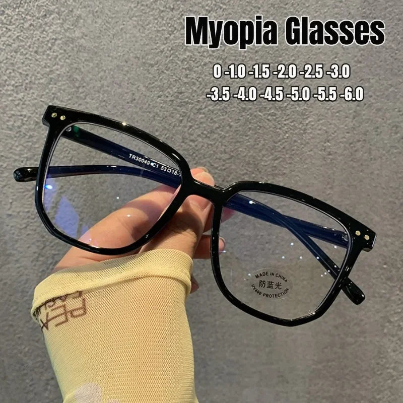 Lunettes de myopie élégantes à monture transparente pour femmes et hommes, anti-lumière bleue, carrées, avec dioptrie négative, monture optique