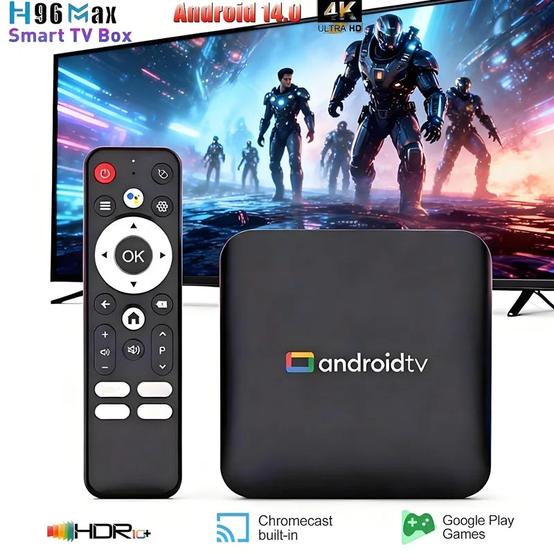Boîtier TV Androidtv 14.0 2026 H96 MAX Amlogic S905L3 avec décodeur vidéo 4K, Wi-Fi 2.4G/5G, BT4.0, Google Voice Assistant et IPTV