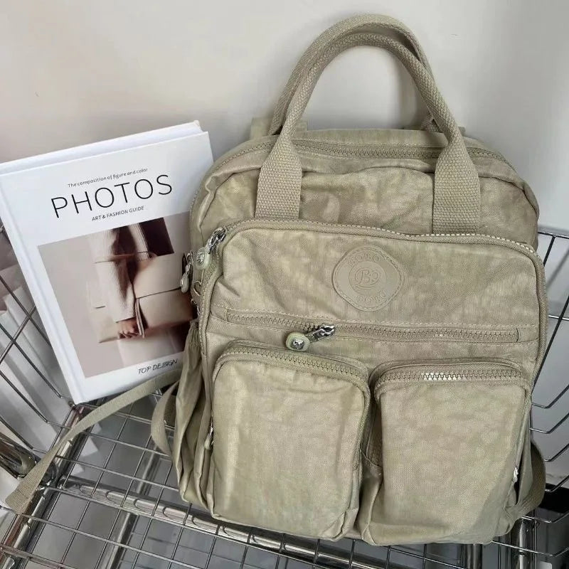 Fashion Multi-pocket Woman's Backpack Soft Handle Solid Color Nylon Travel Backpack Lightweight Casual School Backpacks