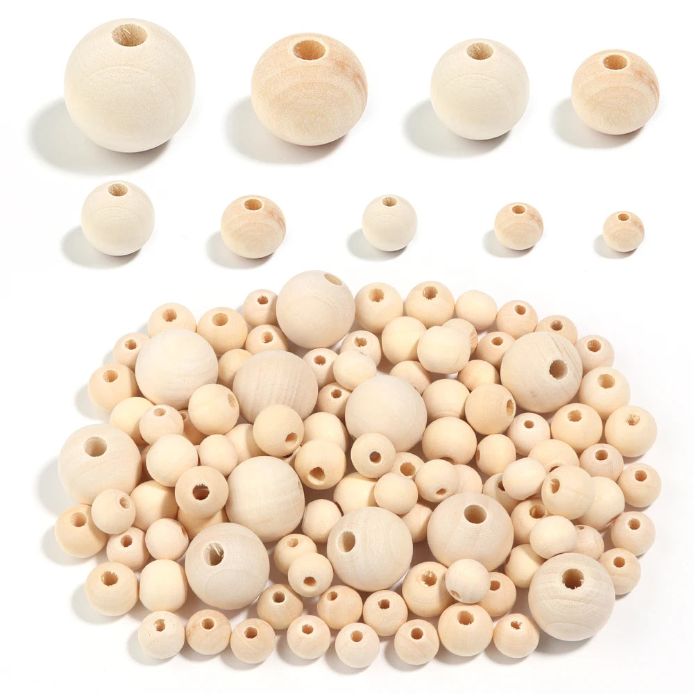 30-100 pièces/lot Perles rondes en bois couleur bûche 6/8/10/12/14/16/18/20/25/30mm Perles entretoises lâches pour accessoires de fabrication de bijoux DIY
