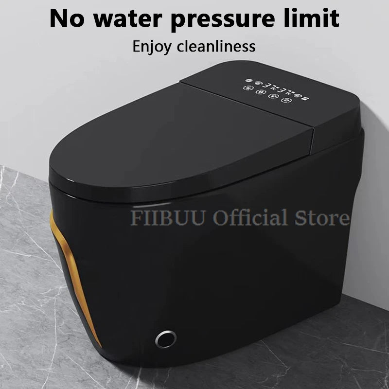 Toilette intelligente allongée monobloc avec bidet intégré, réservoir d'eau, sans limite de pression d'eau, écran d'affichage, ouverture et chasse d'eau automatiques, siège chauffant