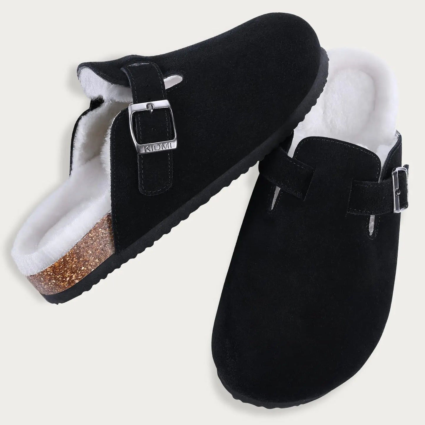 KIDMI Wildleder-Clogs für Damen Herren Pantoletten Korkfußbett Sandalen mit Fußgewölbestütze Modische rutschfeste Outdoor-Strandschuhe Hausschuhe