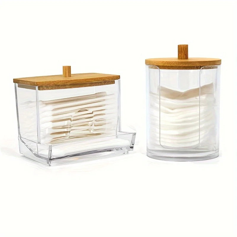 Clear Acrylic Makeup Organizer Cotton Pad Swab Holder Makeup Pads Jar Cosmetic Storage Box  Makeup Storage Home Organization