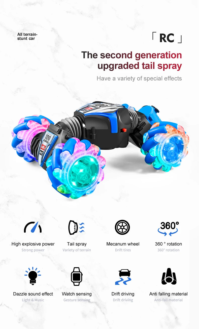 Top RC Stunt Car 2.4G Ferngesteuertes Auto RC Uhr Gestensensor LED Rotation Geschenk Elektronisches Spielzeug für Kinder Jungen