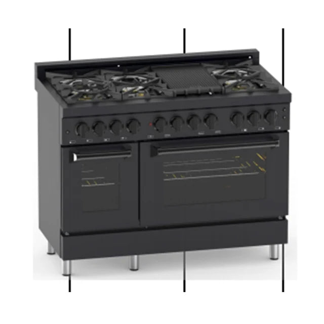 Gasherd 1200mm Breite 3-in-1 Standgerät mit Backofen 6 Kochfelder Gasherd + Gasgrill, Edelstahlofenklappe