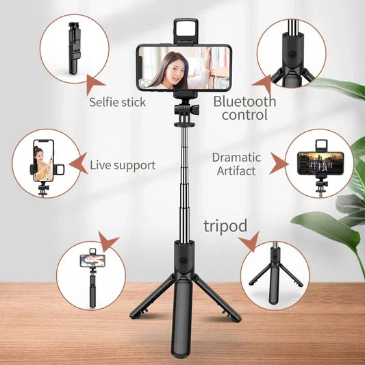 3-in-1 Bluetooth Wireless Selfie-Stativ mit Aufhelllicht, Auslösefernbedienung, tragbar, faltbar, Monopod für iPhone, Smartphone