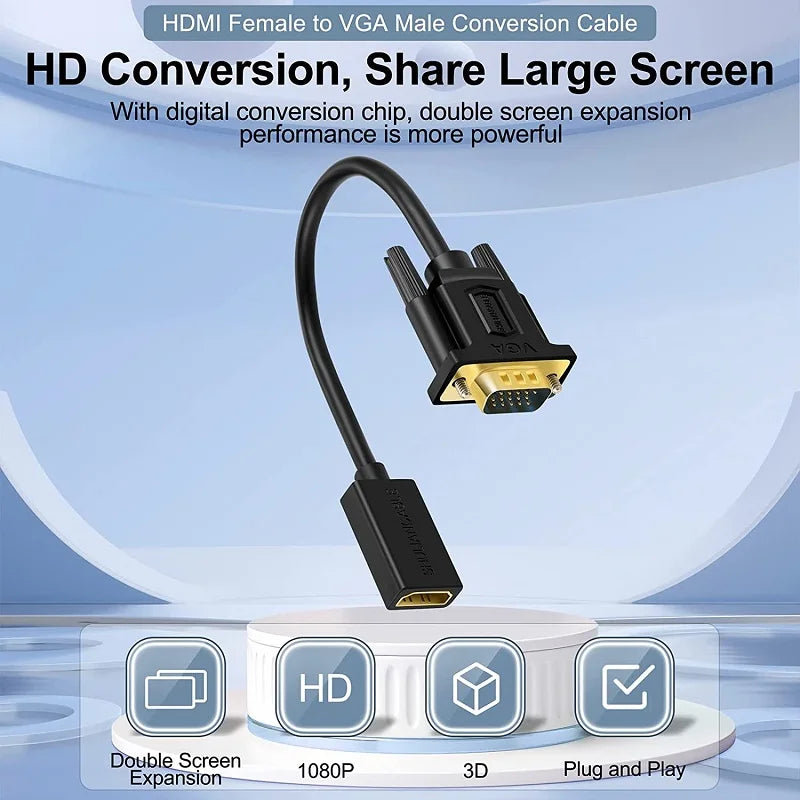Adaptateur Shuliancable HDMI vers VGA, HDMI femelle vers VGA mâle 1080p compatible avec boîtier TV, HDTV, moniteur, Xbox, 360