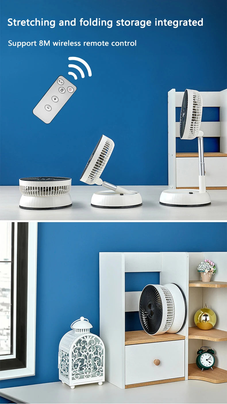 Tragbarer oszillierender Standventilator mit Fernbedienung, faltbarer Tischventilator, akkubetriebener Standventilator für Camping