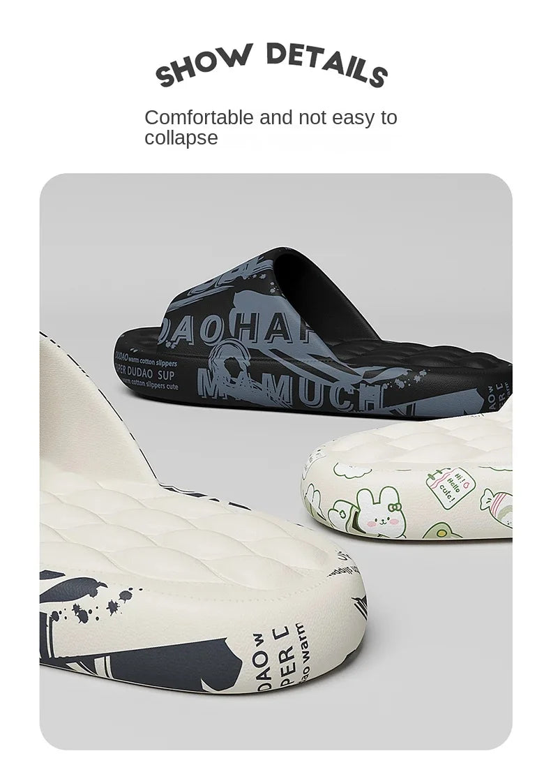 QYCKABY 2024 Mens Summer Slippers Beach Sandals Flip Flop Printing Thick Soled Boys Girls Unisex Home Bath Shoe Large Size 46-47