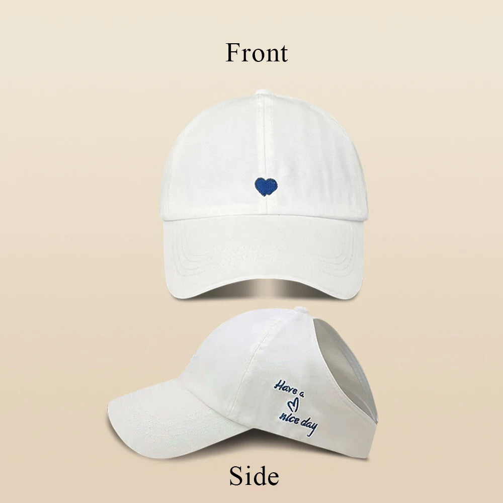 Casquettes de Baseball pour Enfants Garçons Filles Chapeau de Soleil Cœur Creux Amour Chapeaux à Queue de Cheval Haute Casquettes de Baseball Réglables pour Enfants de 4 à 12 Ans