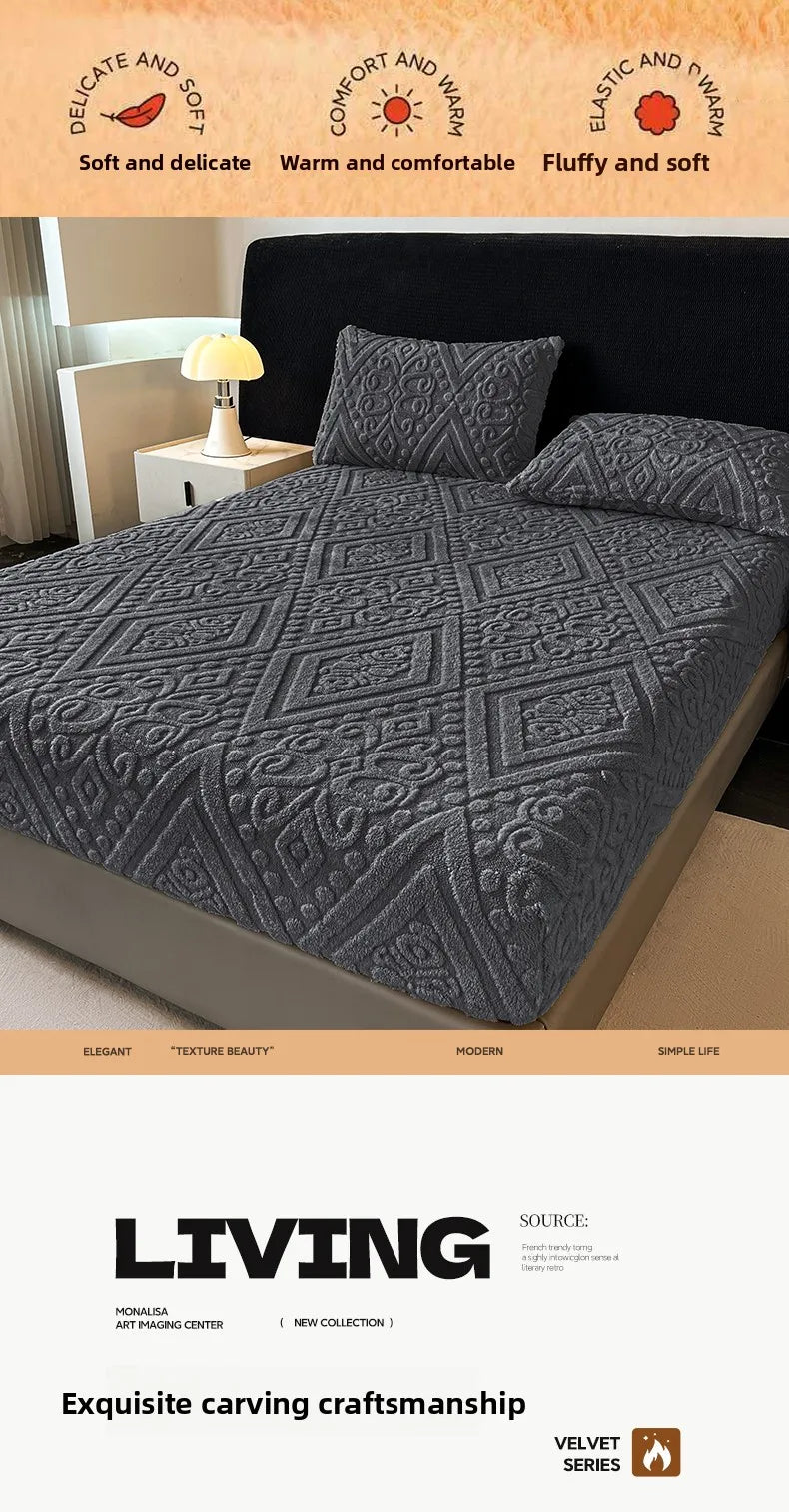 Jacquard Winter Dick Warme Korallen Plüsch Matratzenauflage Hohe Elastizität Rutschfest Atmungsaktiv Geeignet Schlafzimmer Weiches Bettlaken