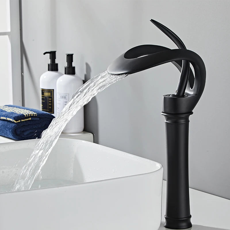 Robinet de lavabo doré/blanc, robinet de salle de bain noir, mitigeur de lavabo créatif en laiton gris, robinet de lavabo cascade chaud et froid