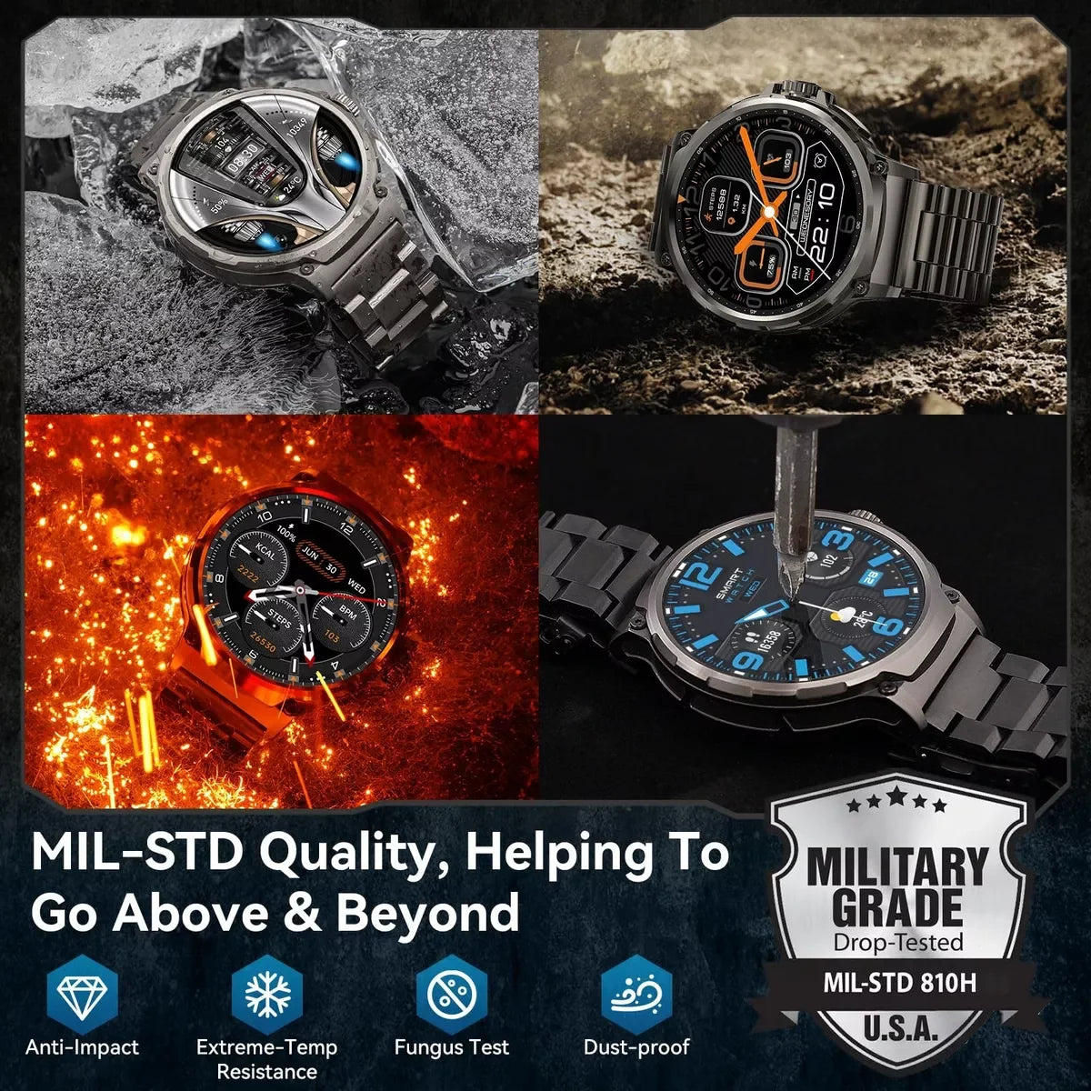 Montre connectée intelligente GPS homme 2026, écran AMOLED HD 1,85 pouces, batterie 710 mAh, appels Bluetooth, pour Android et iOS