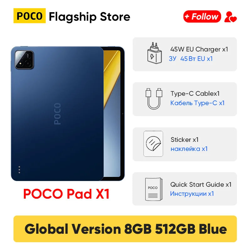 Original POCO Pad X1 Globale Version Tablets Snapdragon 7+ Gen 3 11,2'' 3,2K 144Hz Display 13MP 8850mAh 45W Turbo Charging