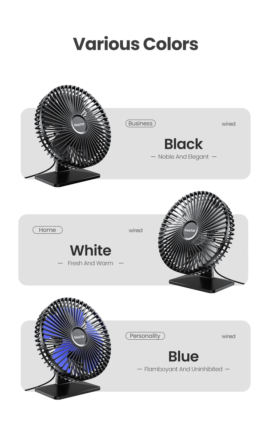GAIATOP Schreibtischventilator Tragbarer USB Ventilator 90° Verstellbarer Kühlventilator Leise 3-Stufen-Einstellung Ultra Leise Geeignet für Zuhause, Schreibtisch, Büro
