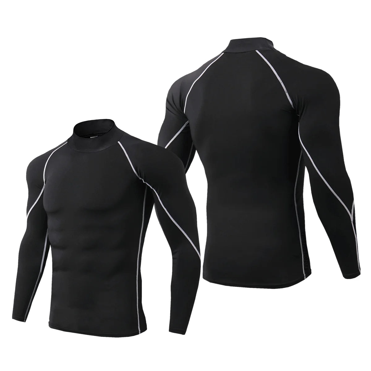 Sport T-Shirt Herren Kompressions Laufshirt Elastisches Langarm Fitness Sport-Top Gym Workout Unterhemd Sportbekleidung