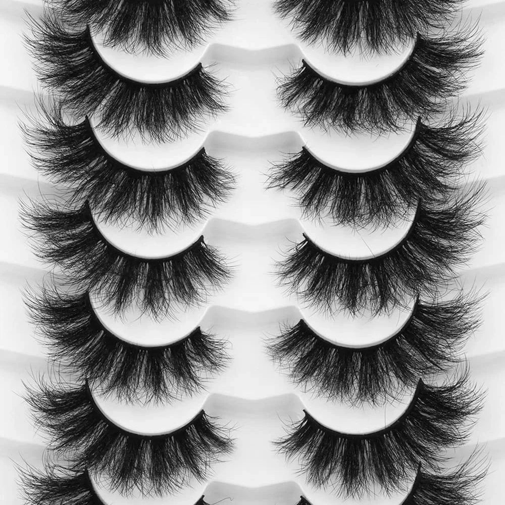 Lot de 7 paires de faux cils en vison artificiel, épais, volumineux, effet œil de chat dramatique, longues bandes, aspect vaporeux