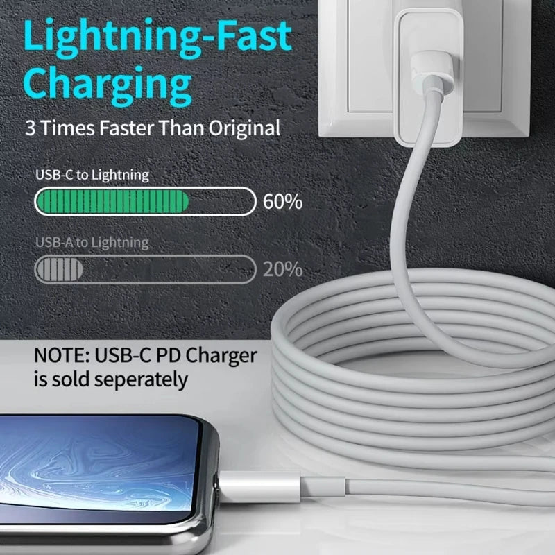 Câble USB C vers Lightning TPE certifié MFi 1M 2M 3M Charge Rapide Cordon de Chargeur de Données pour iPhone 14 13 12 X XR