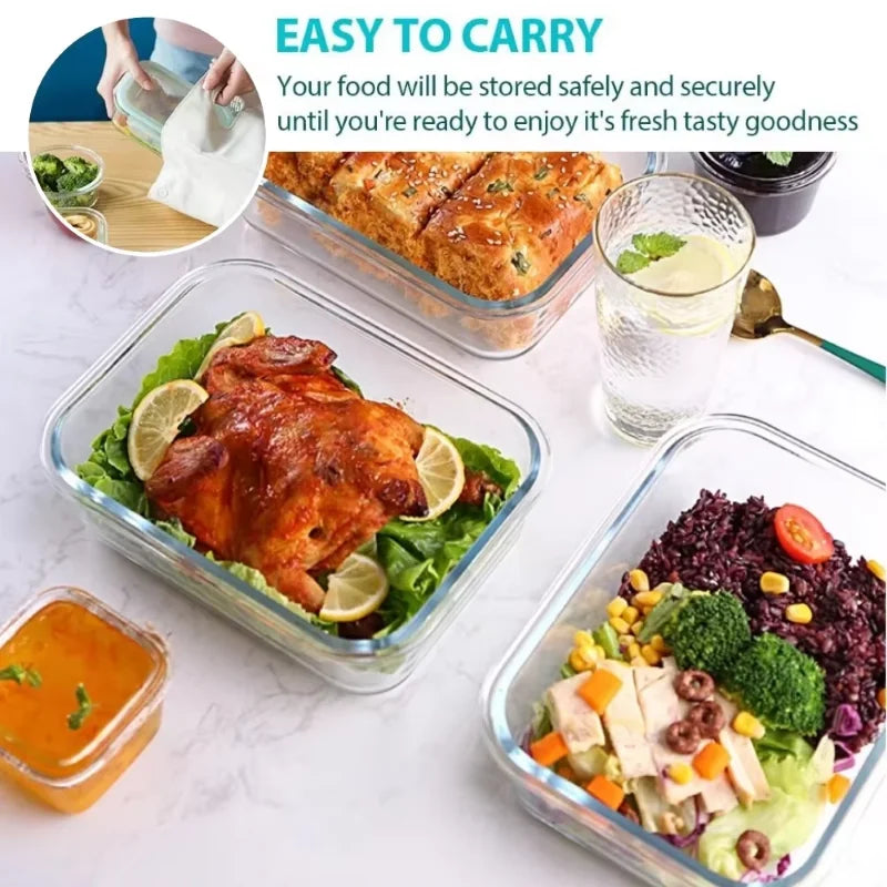 Boîte alimentaire en verre, préparation de repas, boîte à lunch hermétique, compatible micro-ondes, four, congélateur et lave-vaisselle
