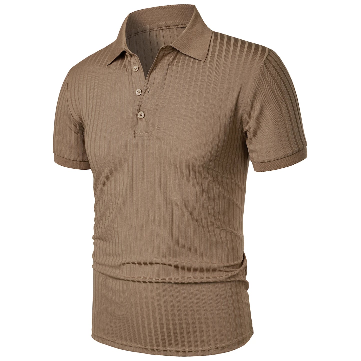 Herren Lauf-Sport-Fitnessbekleidung Sommer hochelastisches, vertikales Kurzarm-Polo-Shirt schlankes Strick-Basis-Shirt