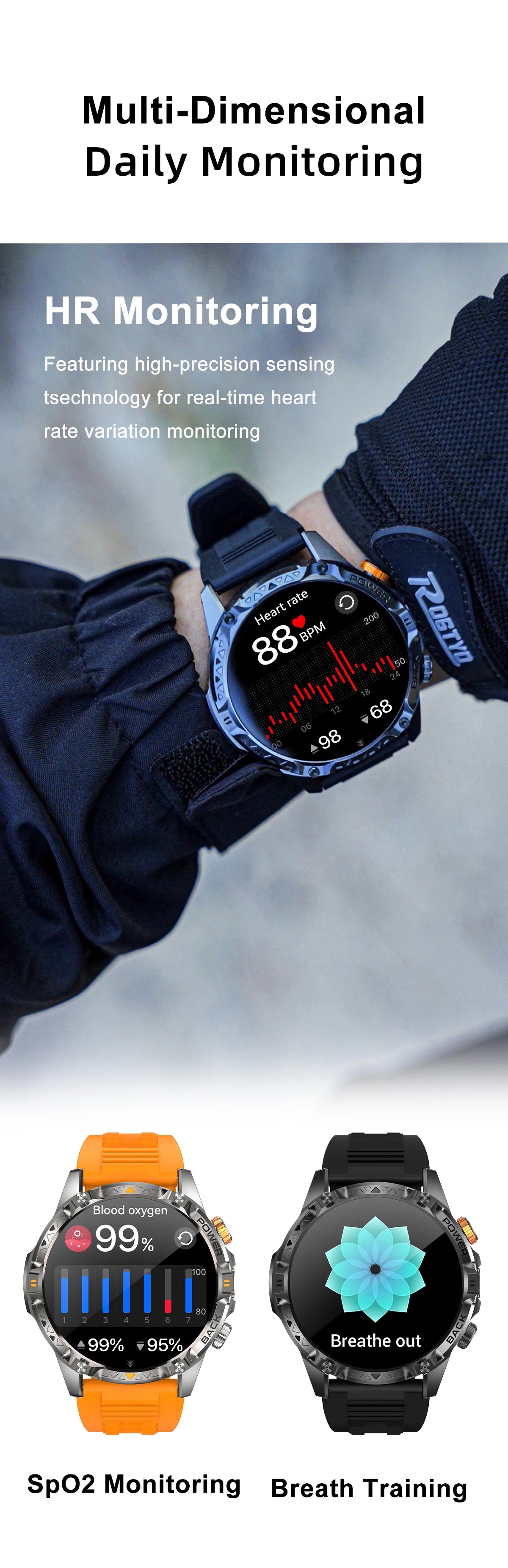 LIGE Nouvelle Montre Intelligente Militaire Hommes 1000mAh Batterie Super Capacité Bracelet Sportif Extérieur Moniteur de Fréquence Cardiaque Montre Connectée Étanche