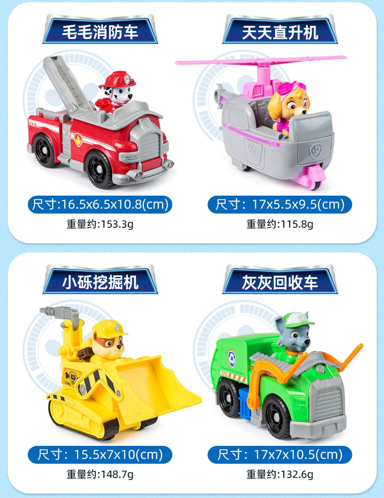 Nouveau véhicule original PAW PATROL voiture Ryder Tracker Everest Chase Rex Skye Rocky Marshall Zuma Figurine jouet cadeau d'anniversaire pour enfant