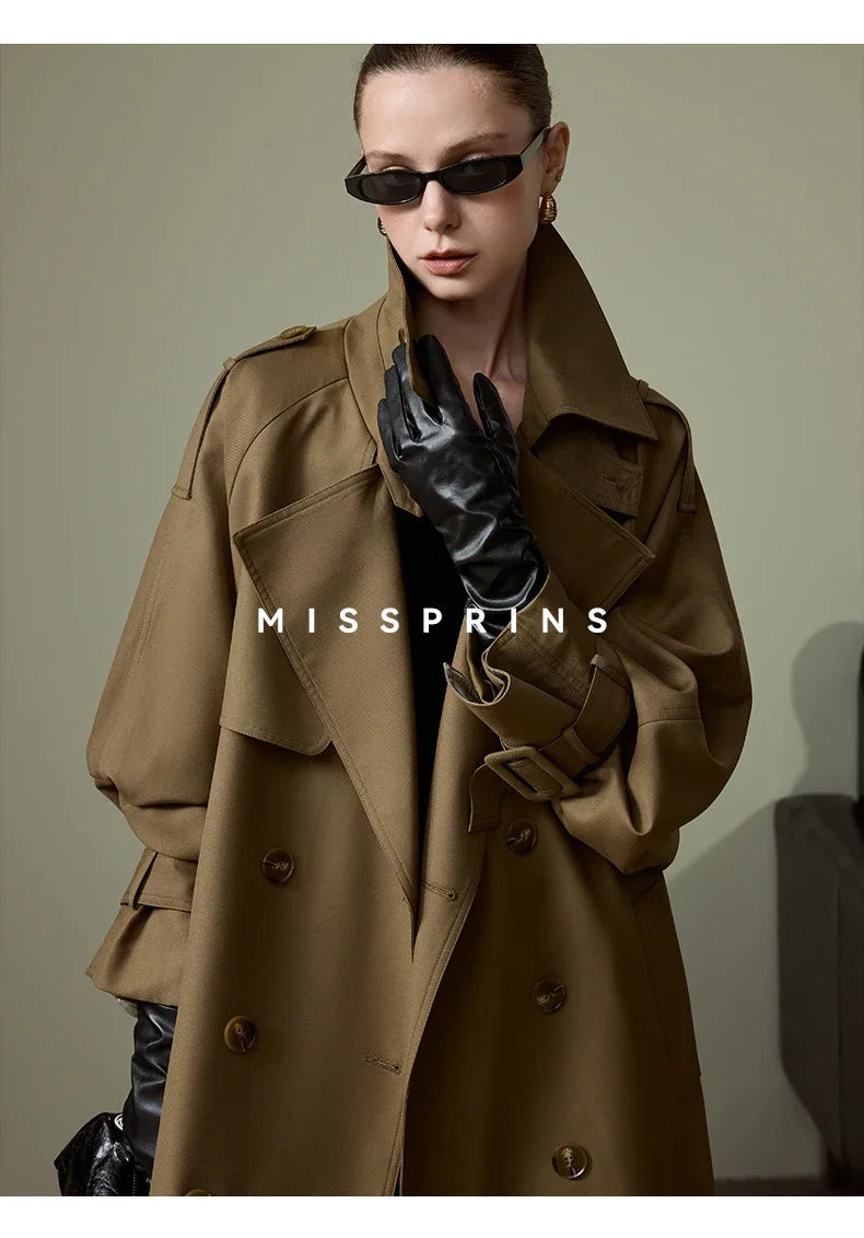 Lautaro Frühling Herbst Langer Khaki Trenchcoat für Damen Gürtel Zweireiher Schick Luxus Designer Europäische Mode Kleidung 2025