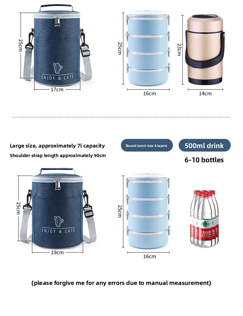 Große runde Thermische Lunchtasche Verdickte Aluminiumfolie Isolierte Bento-Tasche mit Reisbehälter Wärmetasche Mahlzeitenbeutel Oxford T...