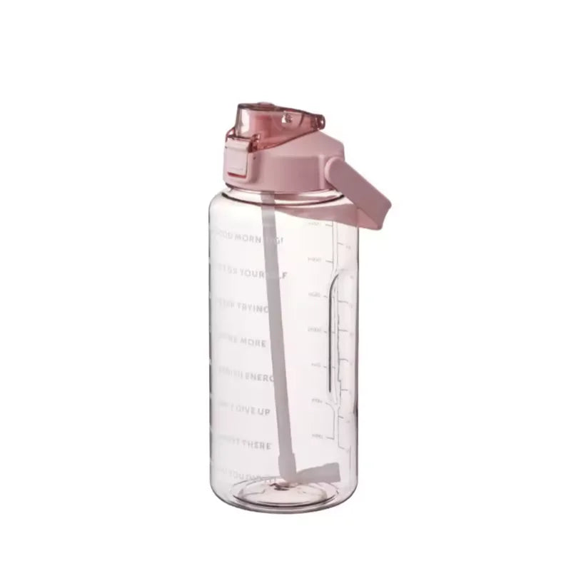 Bouteille d'eau en plastique de 2 litres avec paille, grande bouteille portable de voyage, tasse de sport fitness grande valeur, grosse tasse universelle pour adultes