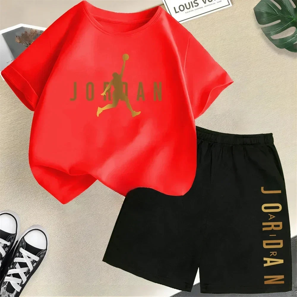 Sommer Kurzarm Kinder Set Slam Dunk Master Muster Print Sport T-Shirt + Shorts 2-teiliges Set Kinder Jungen Mädchen Mode Trainingsanzug
