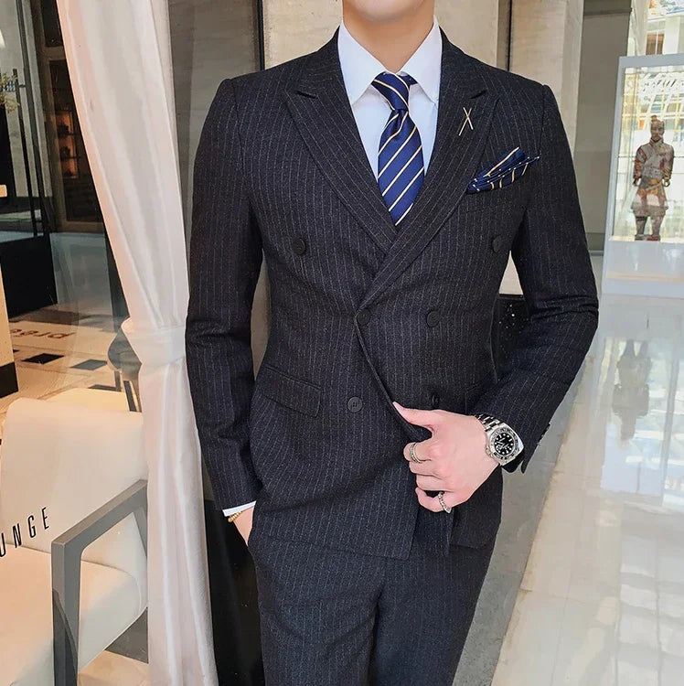 S-7XL (Jacke+Weste+Hose) Mode-Boutique Gitter Anzug Formeller Business Herren Anzug 3-teiliges Set Bräutigam Hochzeitskleid Karierter Anzug Showbühne