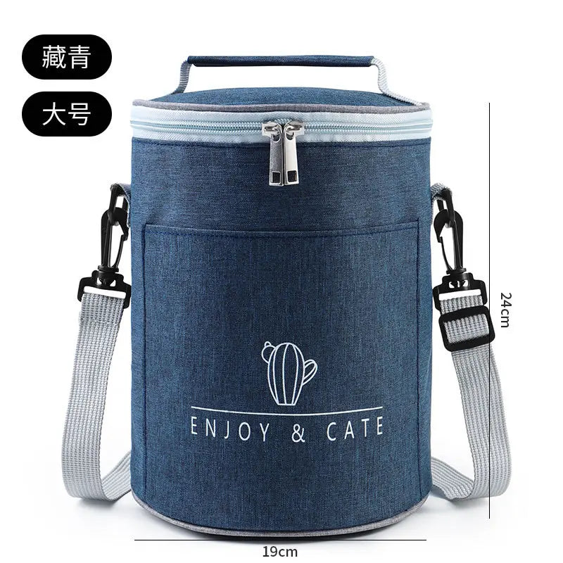 Große runde Thermische Lunchtasche Verdickte Aluminiumfolie Isolierte Bento-Tasche mit Reisbehälter Wärmetasche Mahlzeitenbeutel Oxford T...