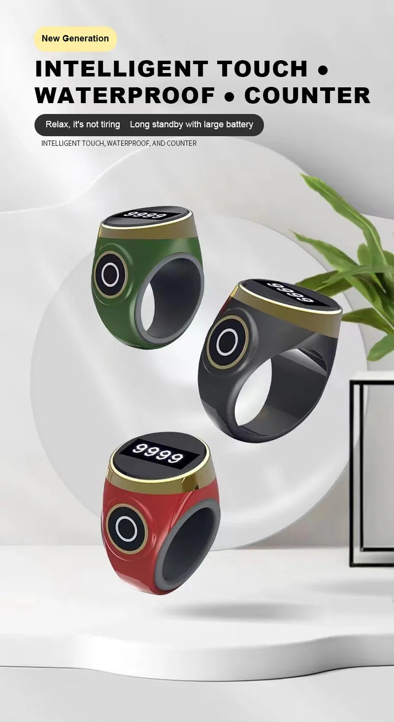 Smart Tasbih Tally Digital Counter for Muslims Tasbeeh Zikr Ring 5 Prayer Time Vibration Reminder Waterproof