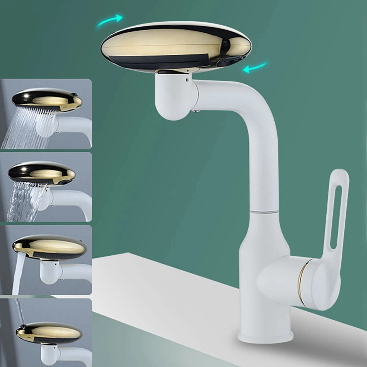Robinet de lavabo cascade multifonctionnel 4 modes de sortie d'eau Robinet pulvérisateur Rotation à 360°, mélangeur d'eau chaude et froide pour salle de bain
