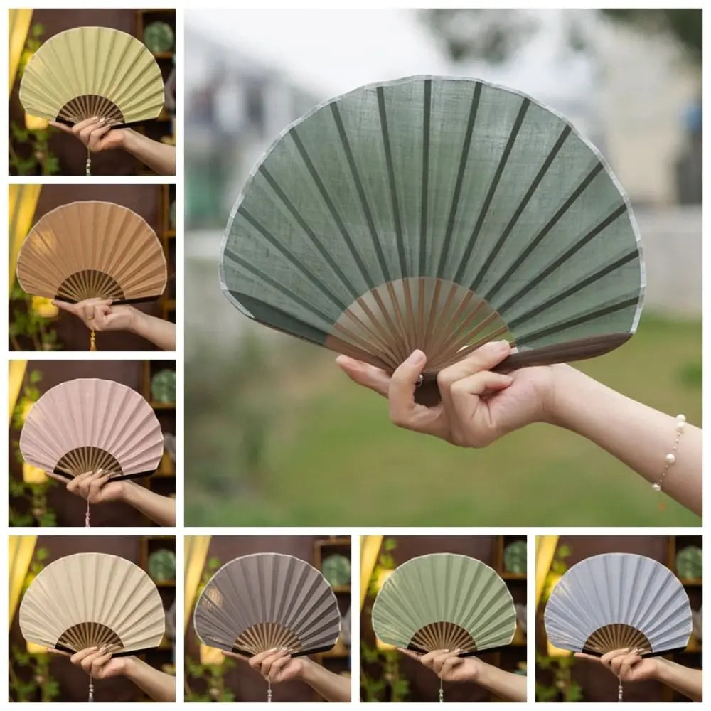 Mini ventilateur créatif rétro en coquillage, éventail pliable en tissu coton lin chinois, éventail portable de style chinois doux, cadeau éventail
