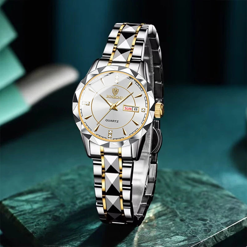 BINBONG Montres Femme Luxe Mode Dames Montre à Quartz Étanche Lumineuse Date Acier Inoxydable Montre-Bracelet Cadeau Petite Amie Amoureux