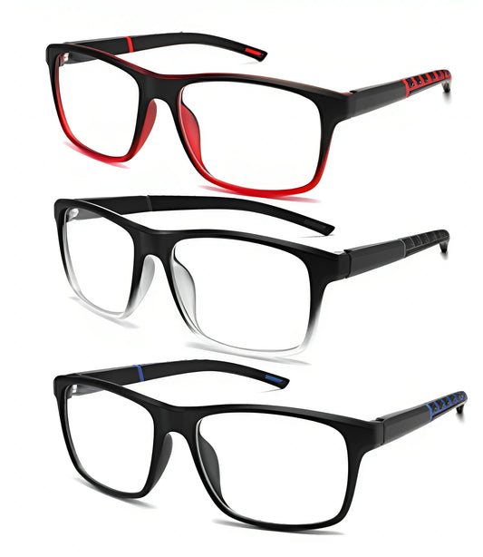 3-Pack Men's Blue Light Blocking Reading Glasses, Classic Square Frame Anti-Fatigue Computer Reader Eyeglasses