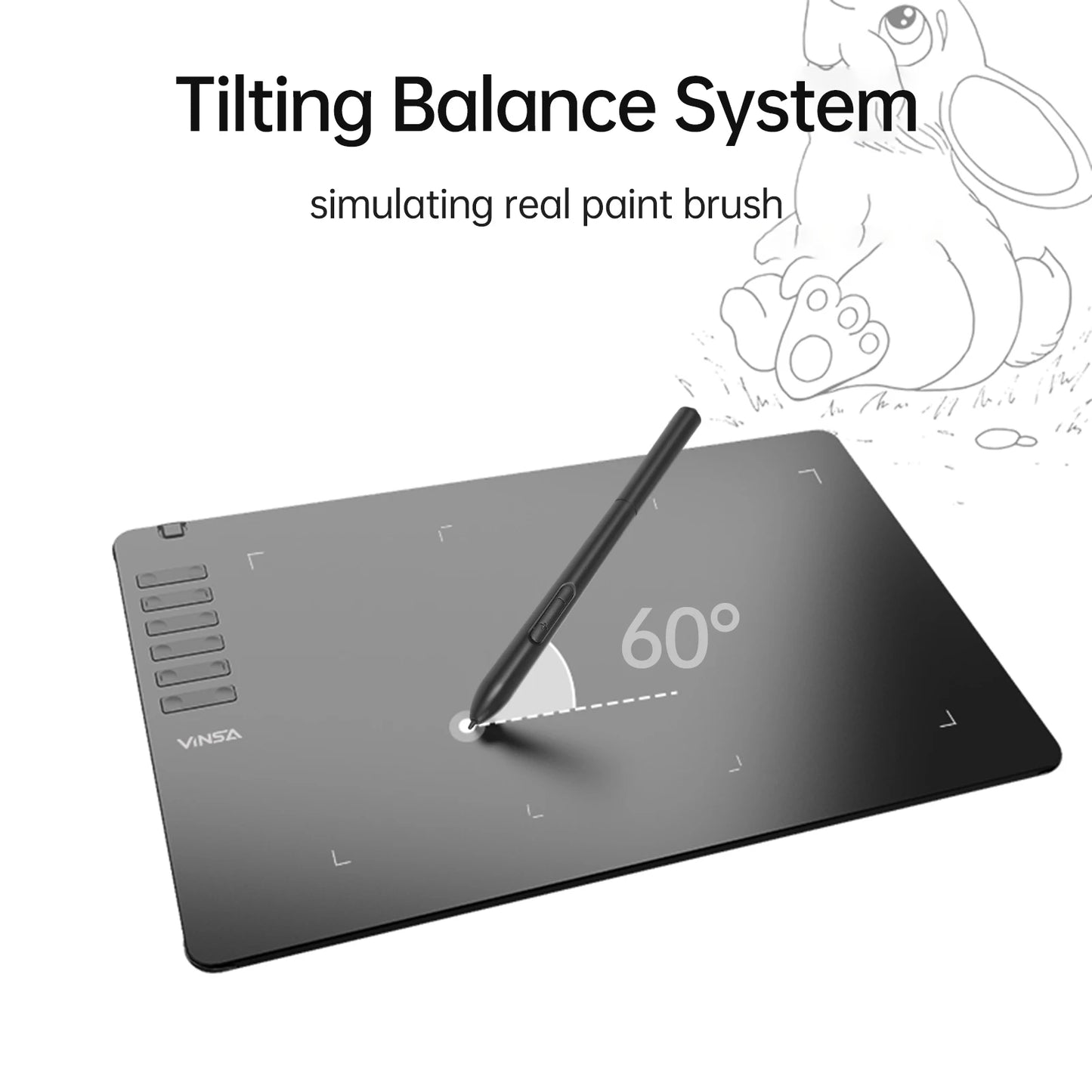 VINSA T1161 Grafiktablett Ultradünnes Kunst-Design-Skizze mit batterielosem Stift 8 Stiftspitzen 8192 Druckstufen