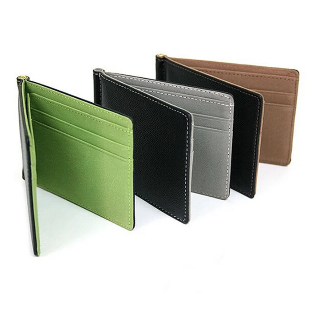 Portefeuille court pour hommes en cuir PU, porte-monnaie, pinces à billets, porte-cartes d'identité et de crédit, pochette fine et solide pour hommes