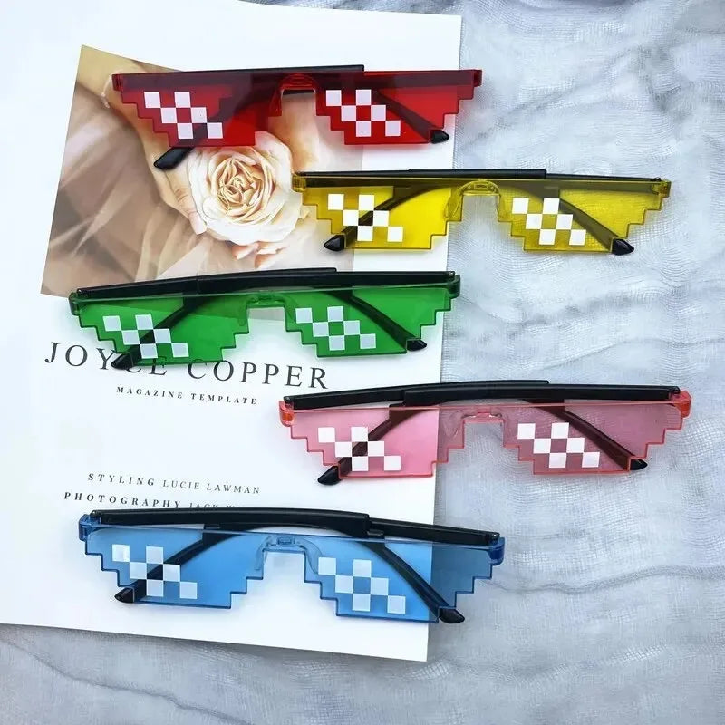2Pcs Mosaic Sunglasses Cool Party Vintage Shades Eyewear For Men Pixelated Sunglasses Funny Women Glasses
