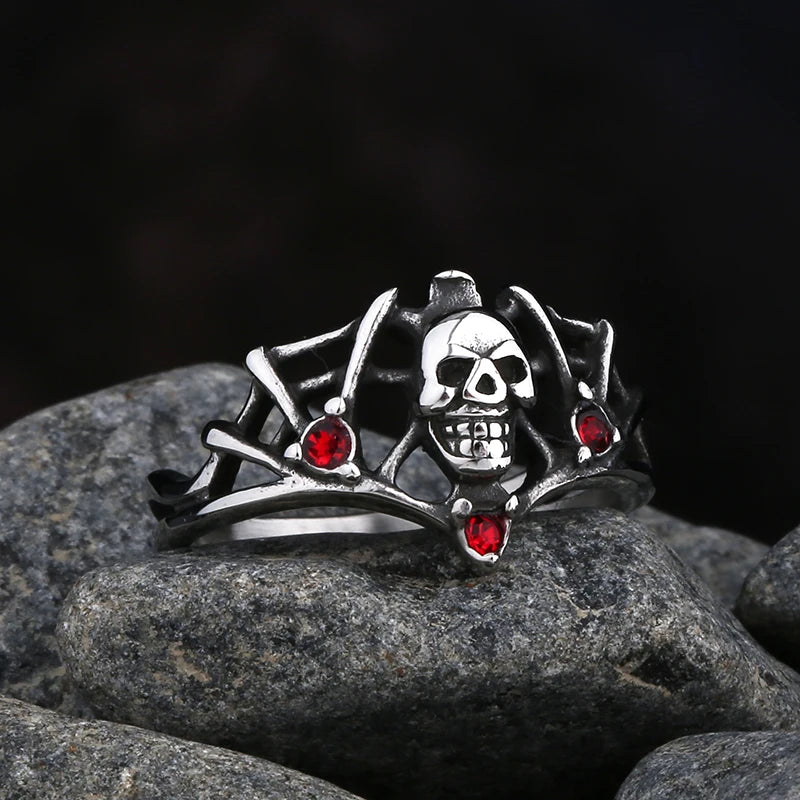 Livraison gratuite Bague homme en acier inoxydable 316L motif crâne avec zircon rouge Bijoux amulettes Cadeau pour petit ami style Punk Rock Vintage 2023 Nouveauté