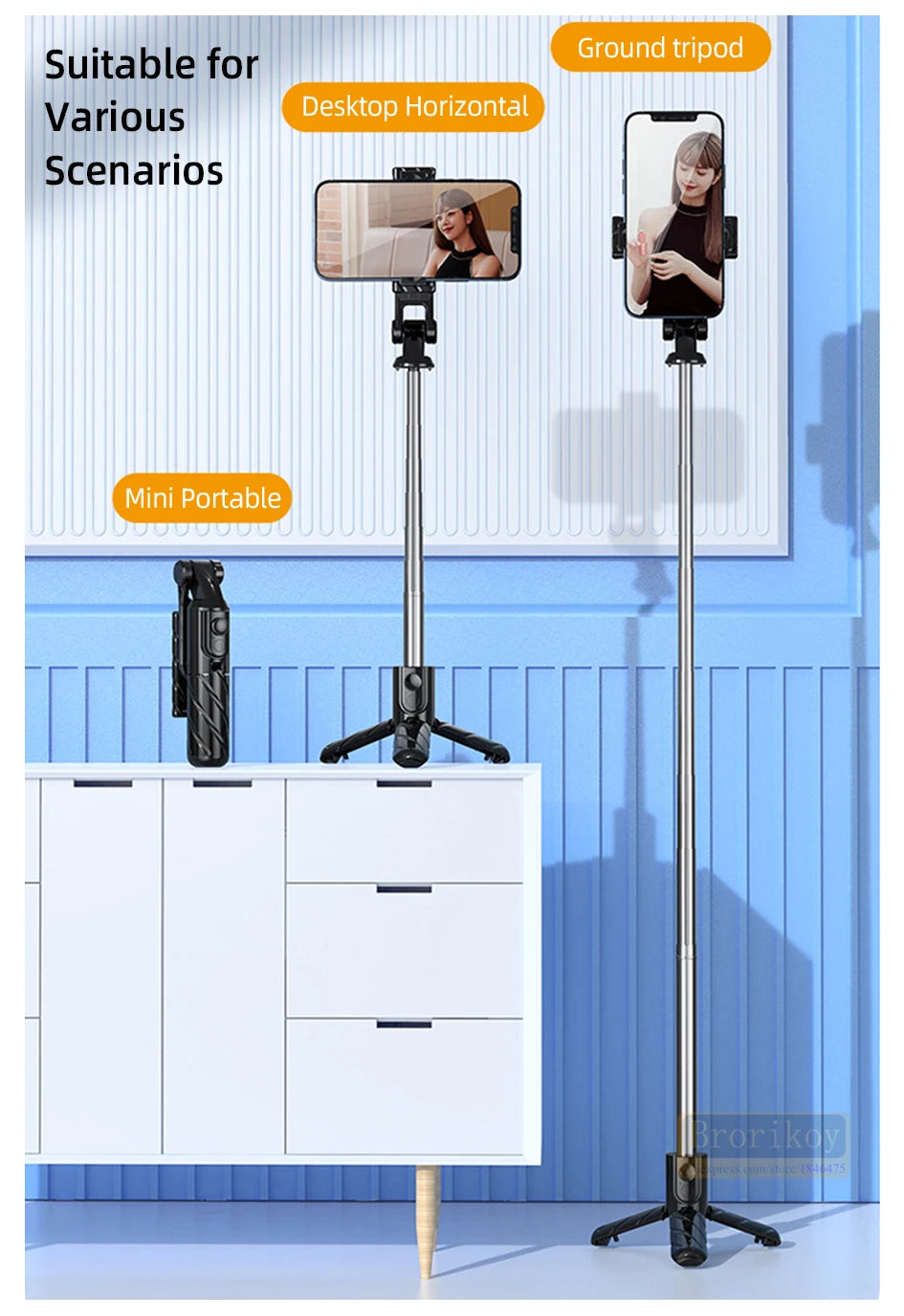Tragbares Mini-Kamera Bluetooth Wireless Selfie Stick Stativ mit Fernbedienung für iPhone 14 13 12ProMax Smartphone Selfiestick Einbeinstativ
