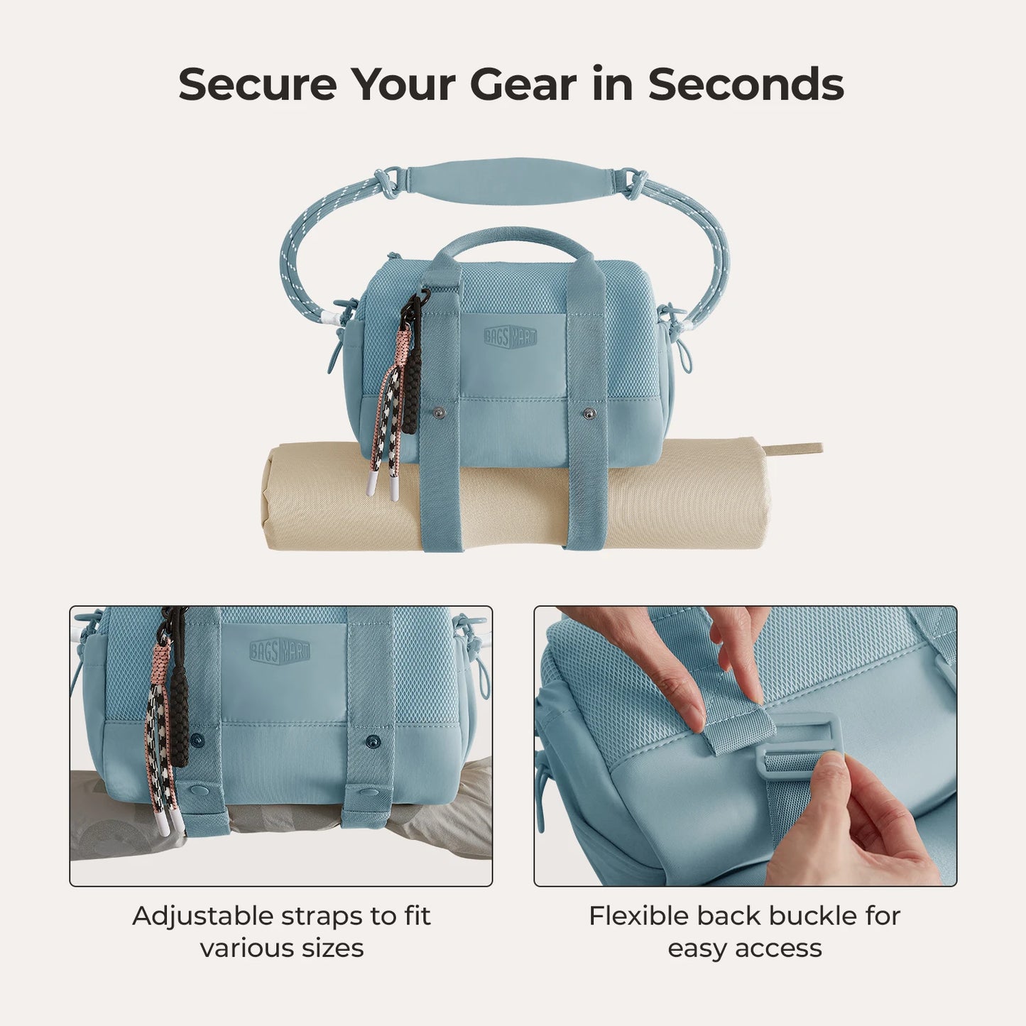 BAGSMART Boston Tasche für Damen, Mini-Reisetasche, Umhängetasche, wasserdicht, mit Nassfach, für Fitnessstudio, Reisen, Alltag, Strand, Wochenendausflug