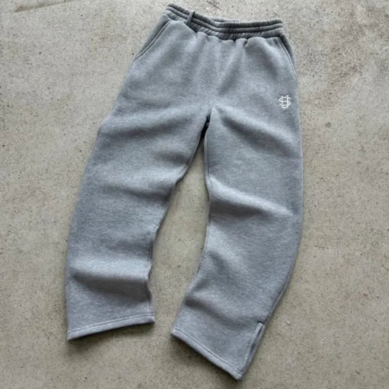 Retro Y2k Streetwear Trend Herren und Damen Hip Hop Stickerei Freizeithose Elastischer Bund Reißverschluss Locker Einfarbige Sporthose