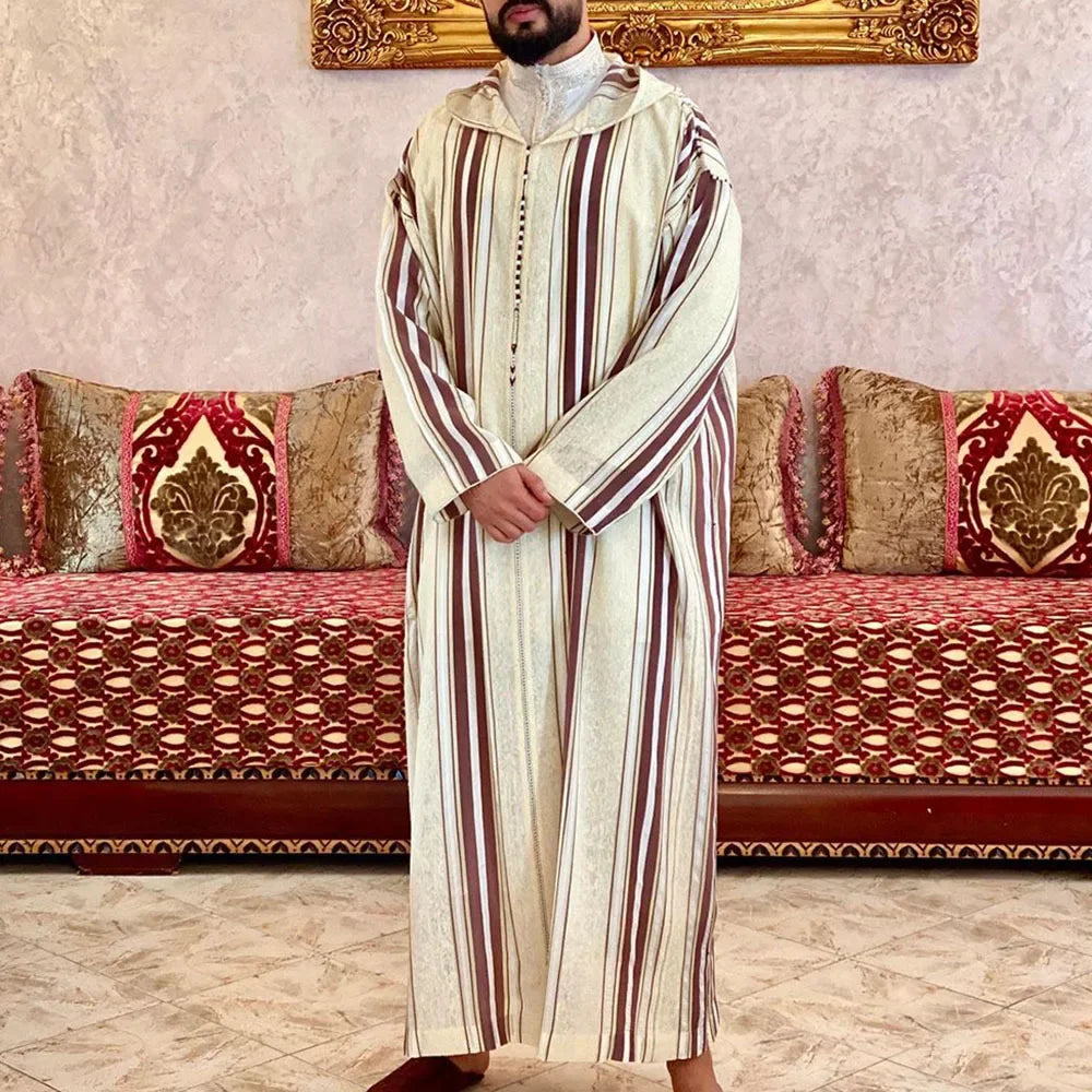 Herren Muslim Thobe 2026 Mittlerer Osten Jubba Thobe Langarm Islamisches Gewand Herren Muslimisches Kleid Saudi-Arabisch Kapuzen-Thobe Abaya Männlich