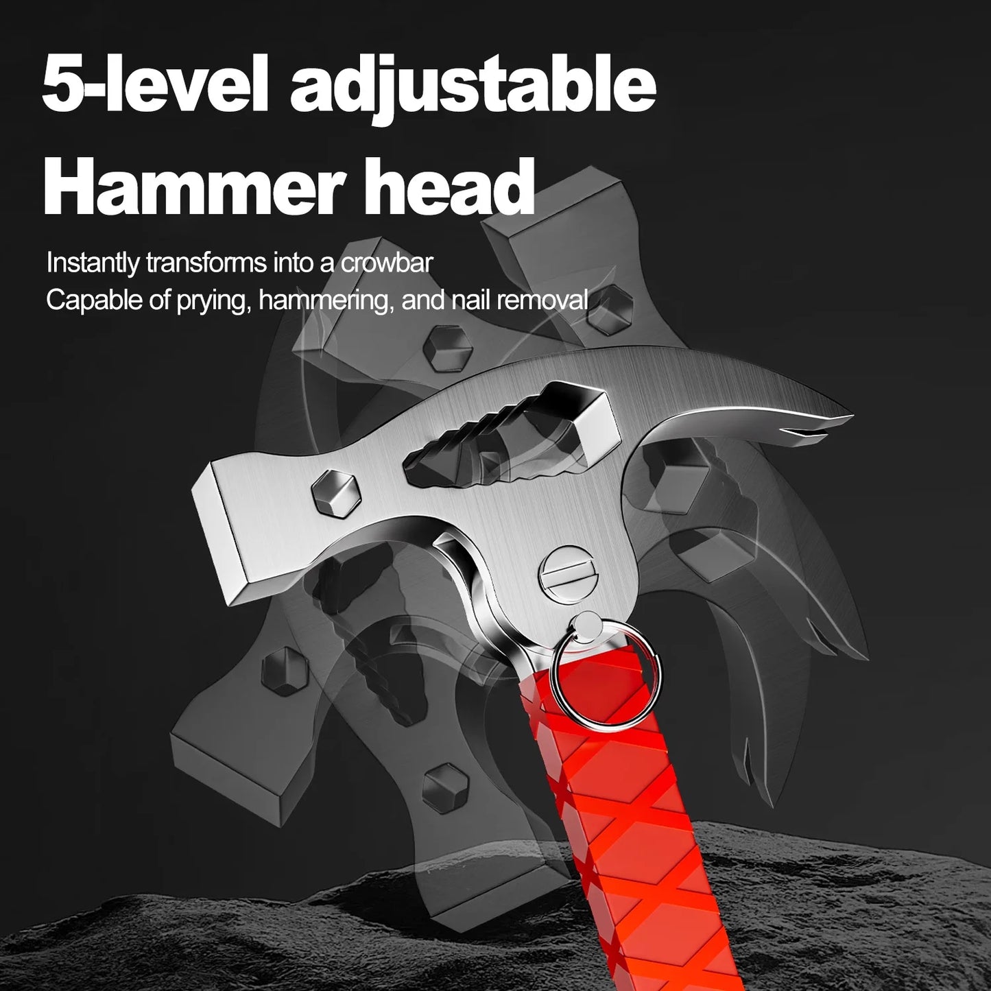 Multifunktionaler Schafshornhammer, angeschlossener Hammer, universeller Schraubenschlüssel, Brecheisen, Nagelheber, Holzbearbeitungshammer, klappbarer Schafshornhammer